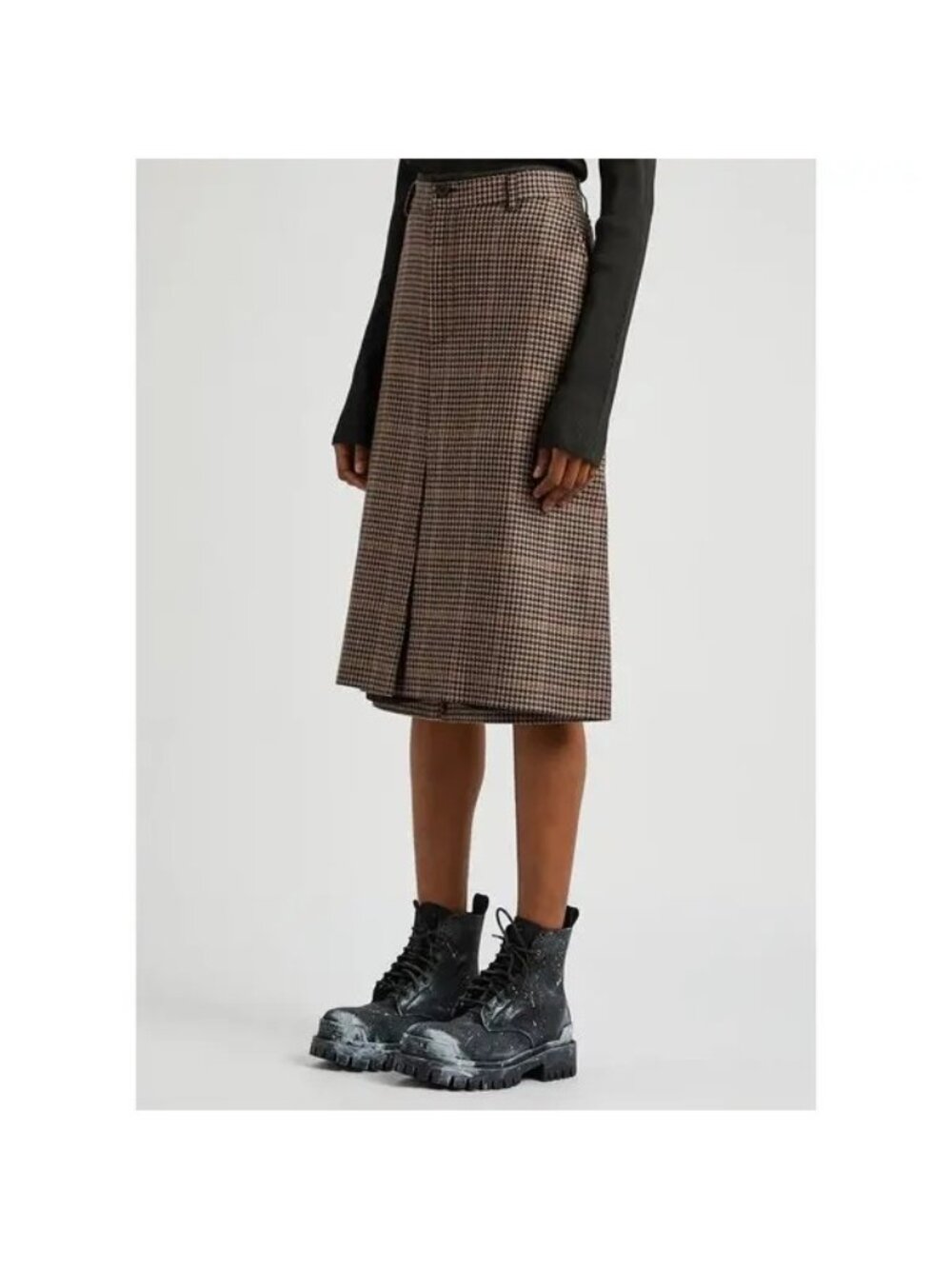 NWT $1100 Balenciaga Houndstooth and Denim Skirt Brown Size 4 - Picture 2 of 7